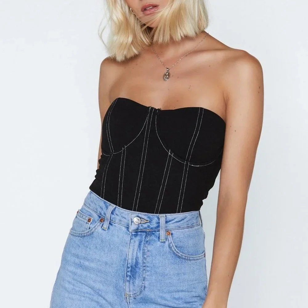 Nasty Gal Collection Sew Fine Bodice Top Corset Black